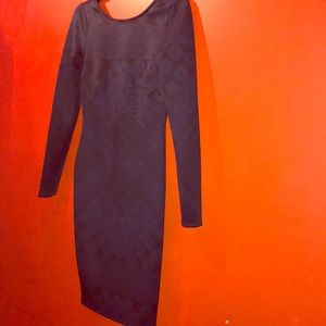 Long Sleeve Blue and Black Sexy Dress